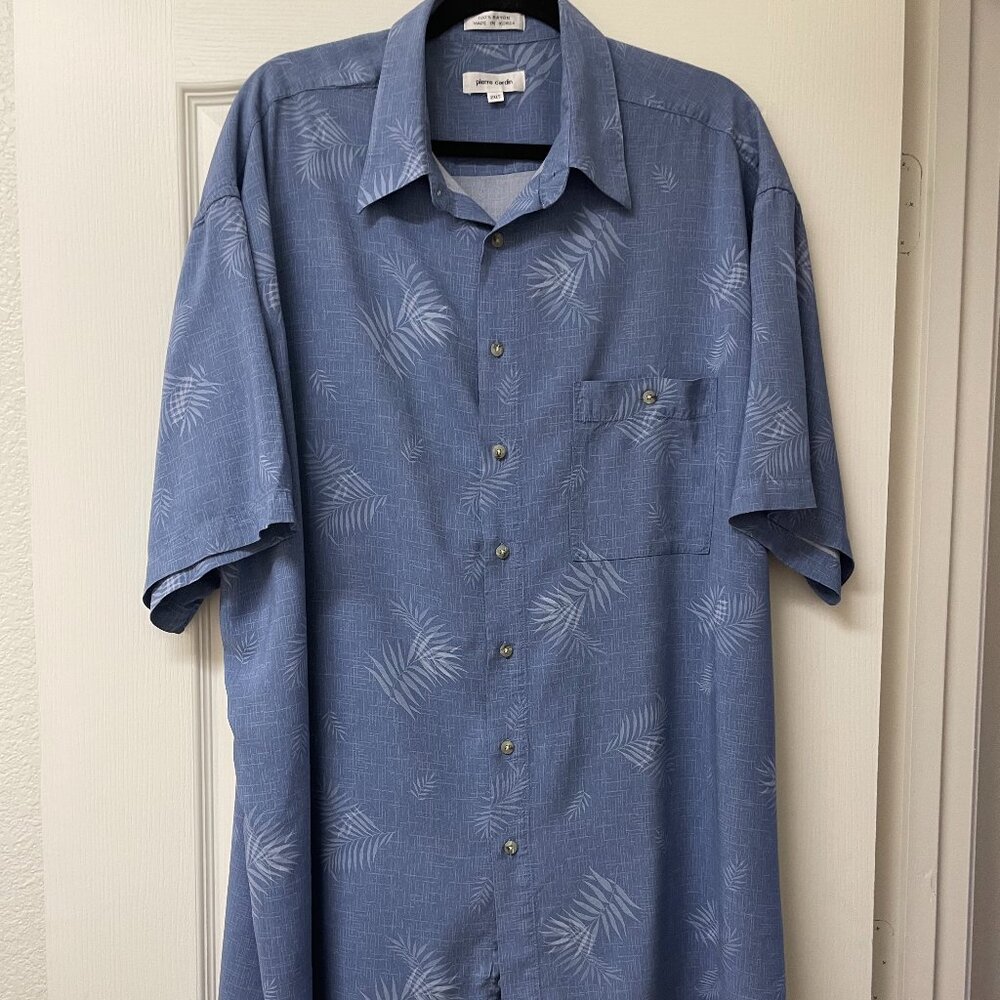 Pierre Cardin Men's Button-down 2XL Short Sleeve Blue Casual Shirt